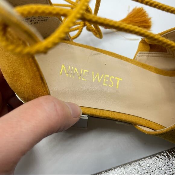 Nine West Yellow Faux Leather Peep Toe Strappy Ankle Wrap Sandals Womens 6 - Picture 6 of 8